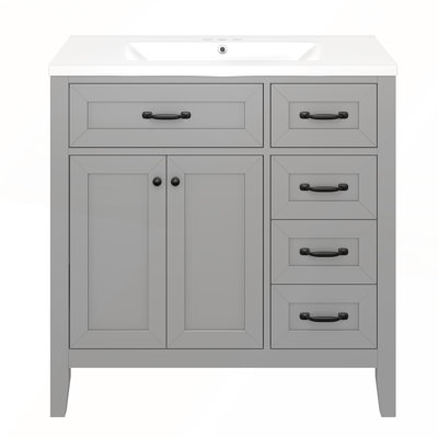 Meuble-lavabo gris 36 po avec lavabo, panneau de fibres à densité moyenne durable et structure solide pour les salles de bain modernes