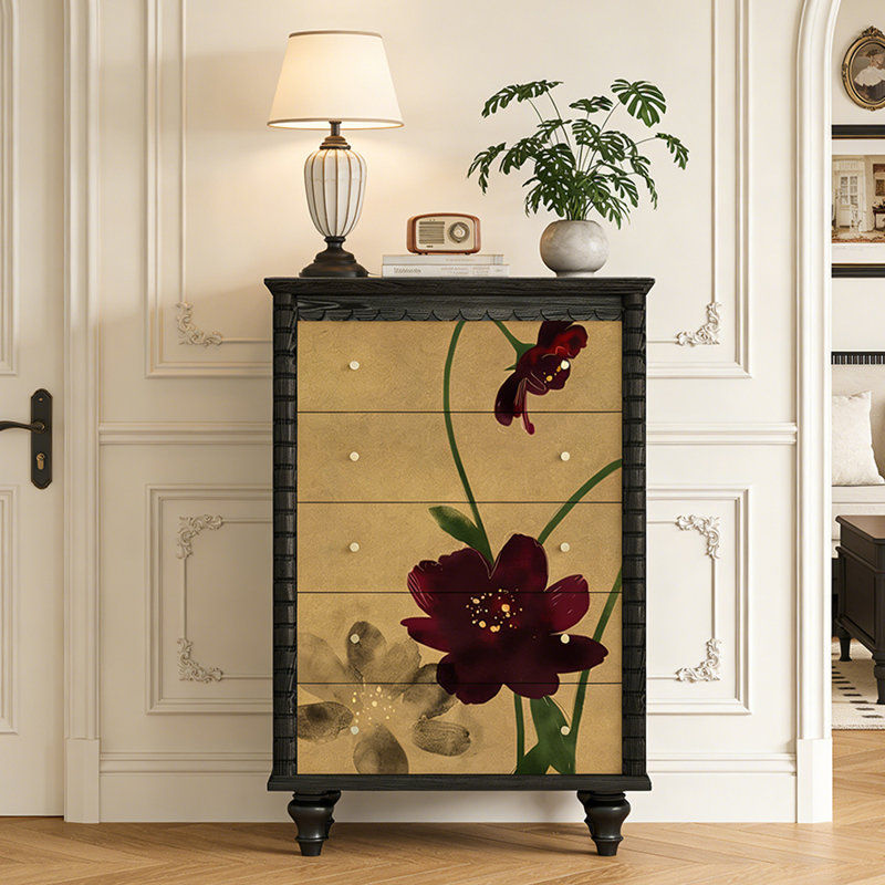 Commode d'entrée Mid-Century en bois massif, Noir