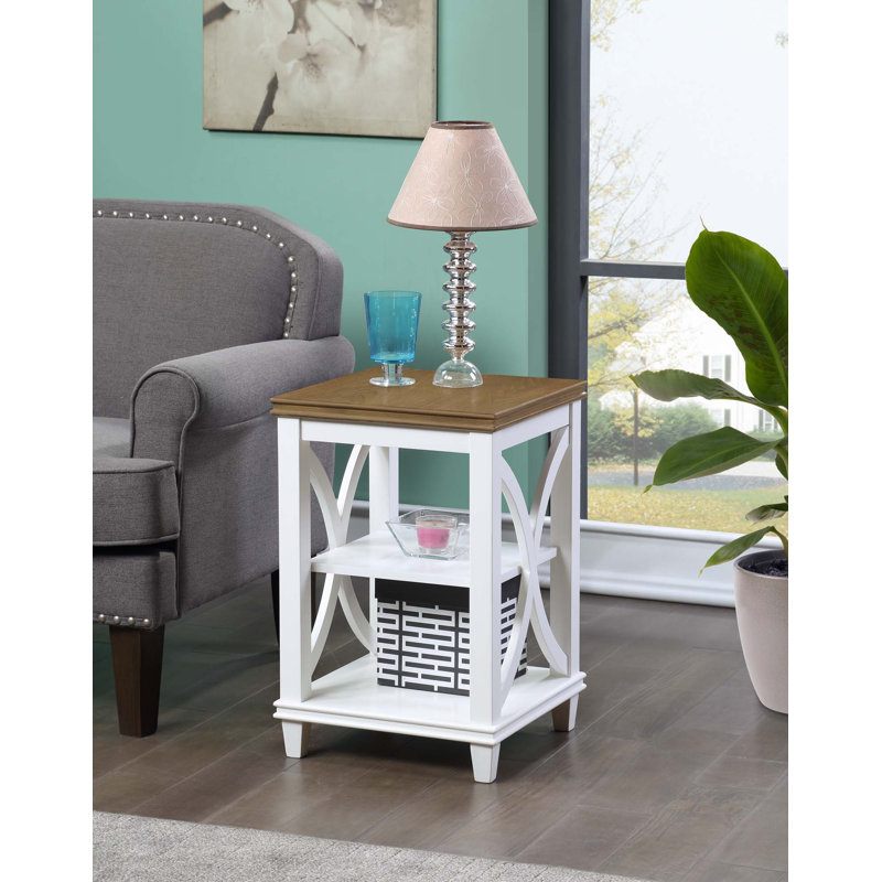 Pettegrow 24'' Tall End Table with Storage with Solid Wood Frame, Driftwood/White