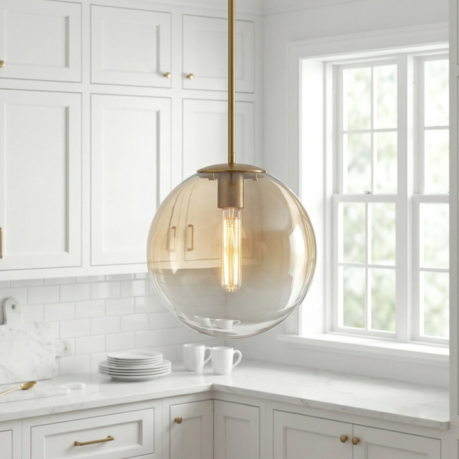 Dimmable Glass Globe Single Light Pendant, Brushed Gold
