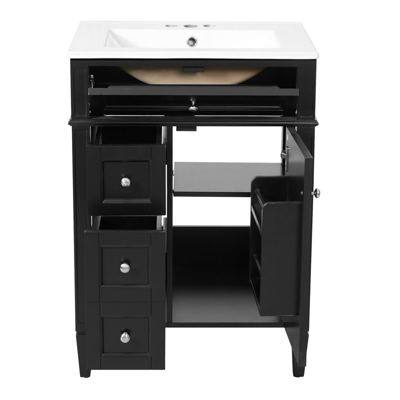 Meuble-lavabo de salle de bain avec lavabo supérieur, meuble de rangement moderne avec 2 tiroirs et un tiroir basculant, meuble-lavabo simple