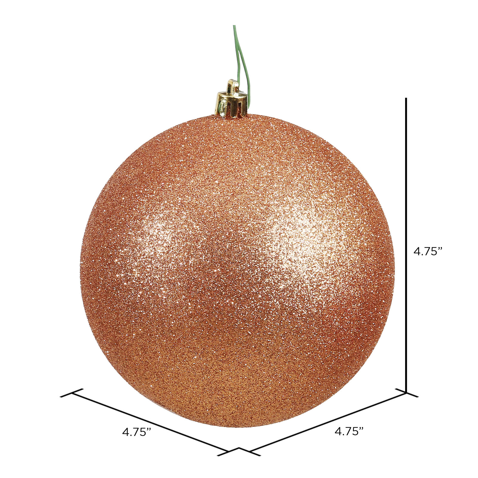 Christmas Ball Ornament, 4.75" H x 4.75" W x 4.75" D, Glitter Rose Gold