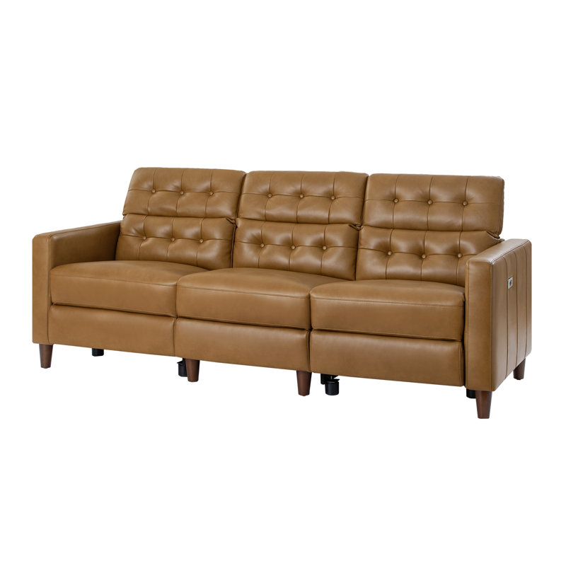 Gurdarshan Leather Dual-Motor Power Reclining Sofa, Camel
