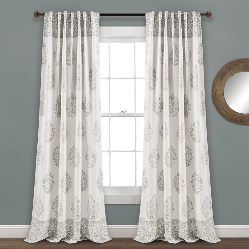 Teardrop Leaf Room Darkening Curtain Pair, Gray, 52" W x 108" L