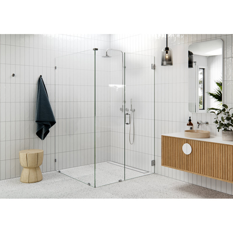 Illume 51 in. x 48.5 in. x 78 in. 90-degree Fully Frameless Wall Hinged Glass Shower Enclosure, Polished Chrome
