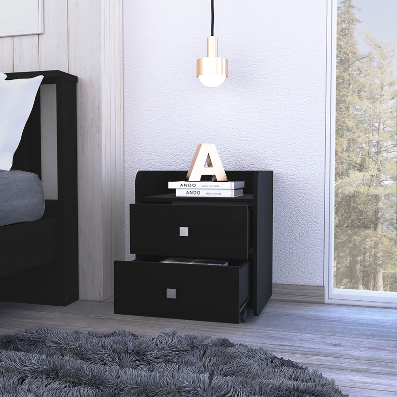 Marsella Nightstand, Two Drawers, Metal Handle, Bedroom, Black Wengue
