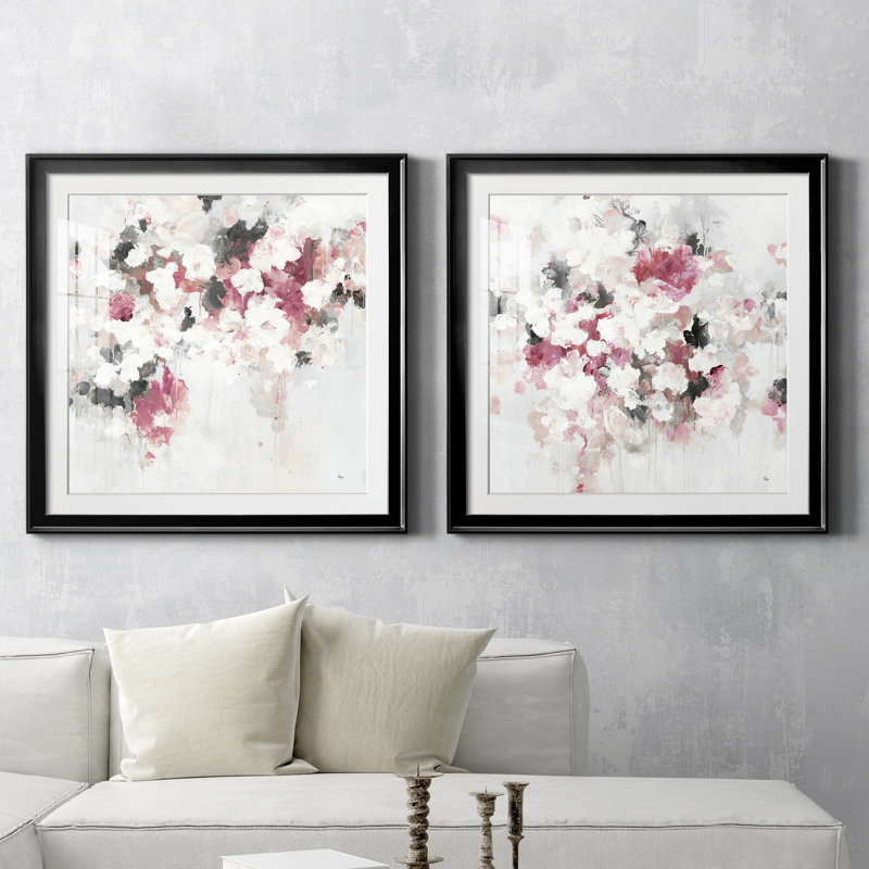 Floral Muse III - ensemble de 2 reproductions d'art sur toile, H 26,5 po x l 53 po x P 1,5 po, Cadre noir, Blanc