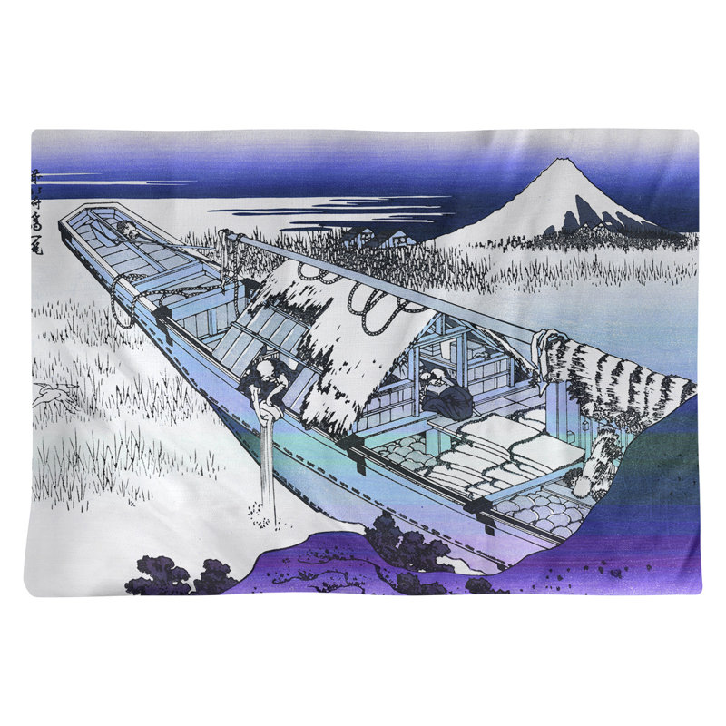 Napperon Katsushika Hokusai Ushibori dans la province d'Hitachi, Bleu / dégradé mauve, Polyester sergé