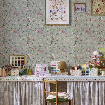 Cath Kidston Puppy Dream Floral Sage Wallpaper