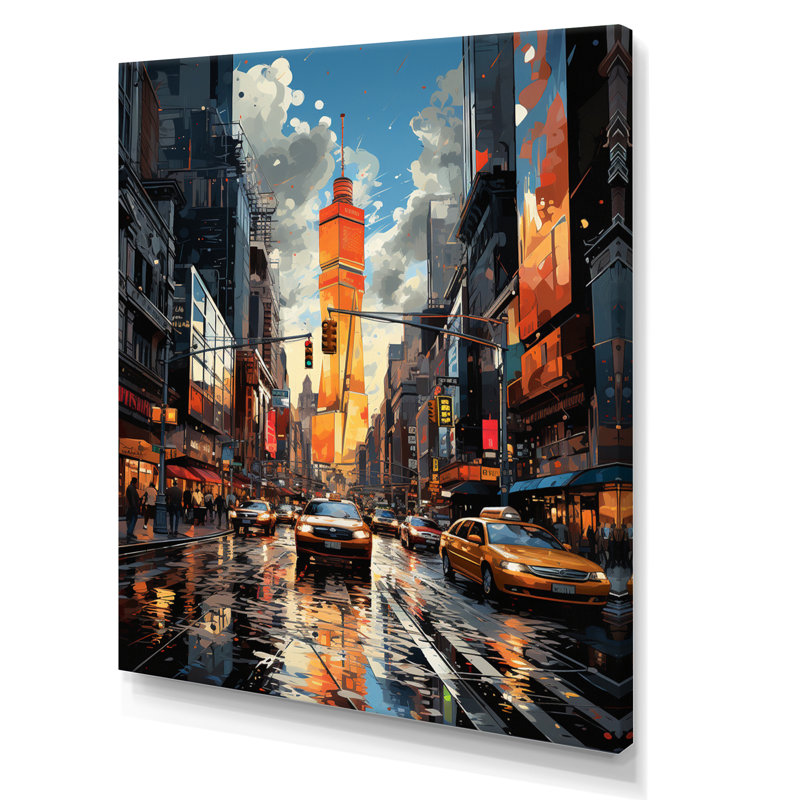 Collage sur toile jaune et gris de New York, H 20 po x l 12 po x P 1 po, Toile tendue