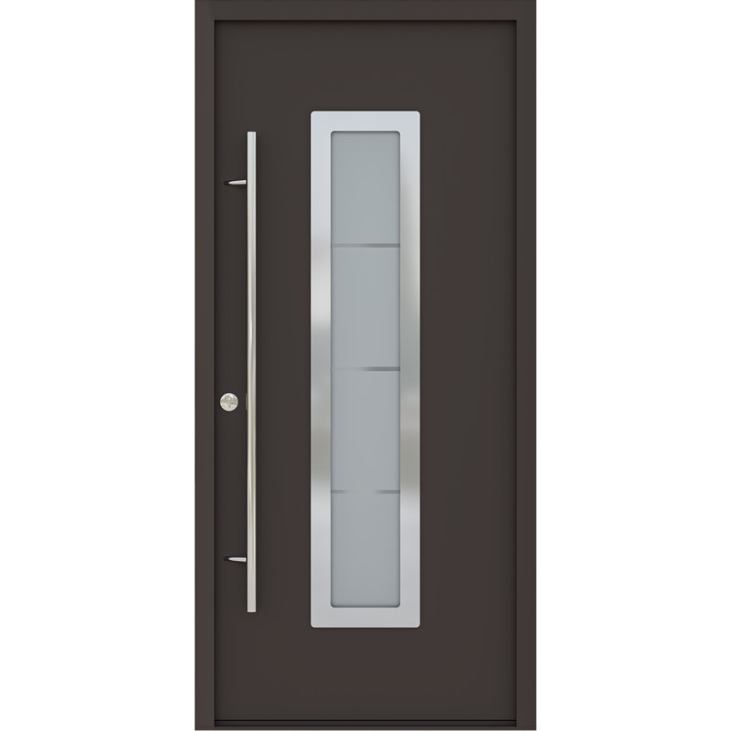 Porte d'entrée en acier pré-suspendue, Antracite, S'ouvre à droite vers l'intérieur