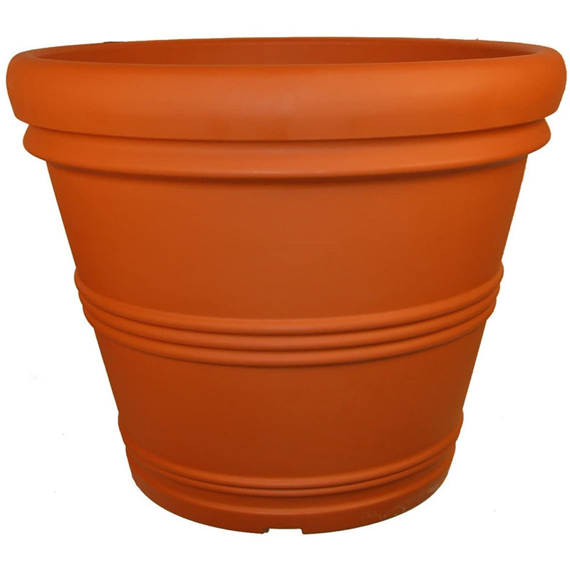 Boxvale Round Weather Resistant Plastic Pot Planter, Terra Cotta, 19" H x 24.5" W x 24.5" D