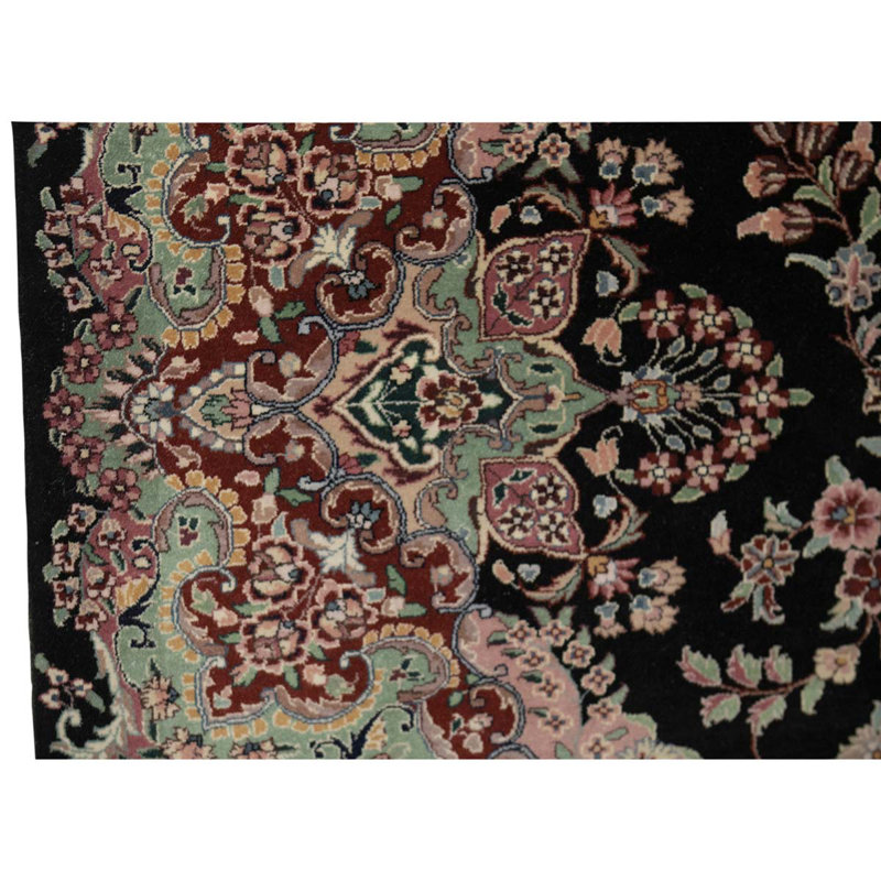 Tapis unique en laine noué à la main de 6 pi x 9 pi rouge / noir / vert / rose