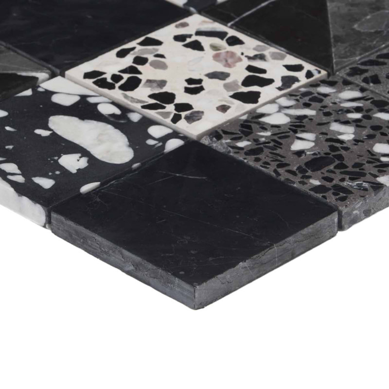 Elizabeth Sutton Artem 3x3 Polished and Honed Marble and Terrazzo Mosaic Tile, Raven Black;Gray