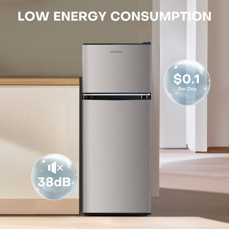 4.0 Cu.Ft. Freestanding Mini Double Door Fridge With Freezer And Adjustable Thermostat, Silver