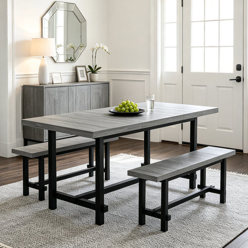 Ensemble de salle à manger industriel 7 pièces pour 6 personnes, grande table de cuisine de 180 cm (70,9 po) avec 6 chaises rembourrées à dossier incurvé