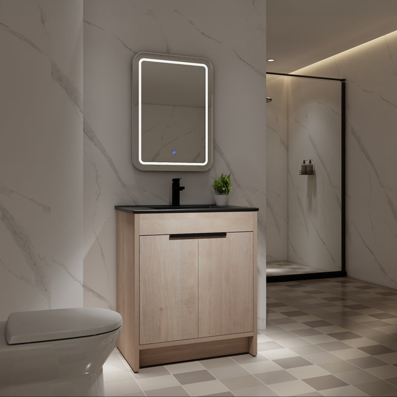 30" Freestanding Bathroom Vanity with Ceramic Sink and Soft-Close Doors, Black