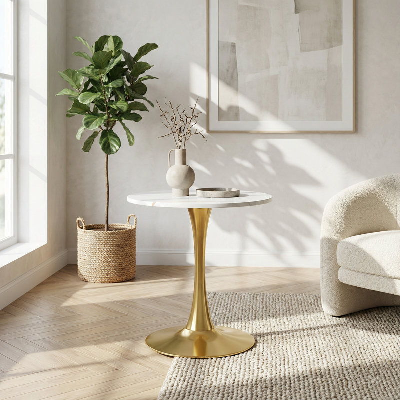 Table de salle à manger moderne à tulipe ronde avec base piédestal pour petits espaces et coins confortables - Table circulaire compacte pour la cuisine, la salle à manger ou le salon