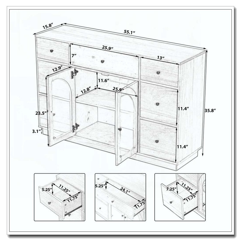 Armoire de rangement 7 tiroirs 7 portes, Marron foncé