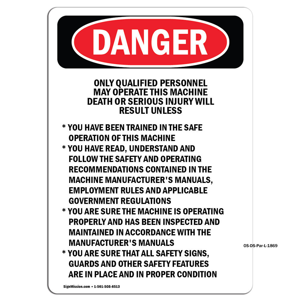Machine Training Required Sign SignMission Qualified Personnel Operate This Machine Sign | Wayfair