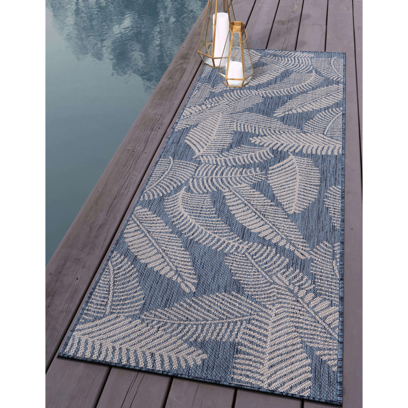 Demonte Floral Cream/Blue Indoor & Outdoor Area Rug, Runner 2' x 7'