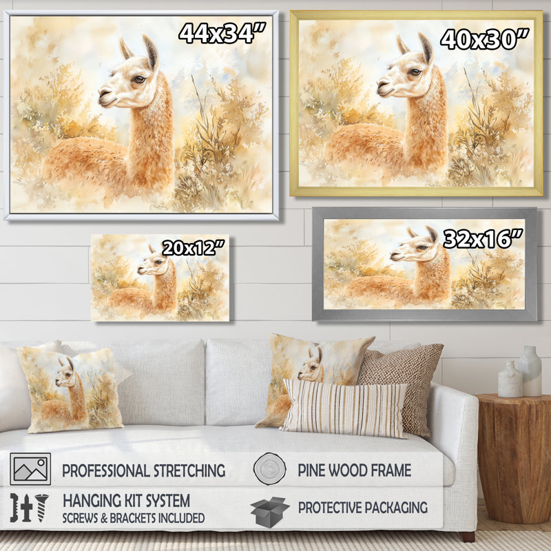 Llama Portrait In Forest II - Llama Wall Art Living Room, 12" H x 20" W, Single Picture Framed Print without Mat, Black