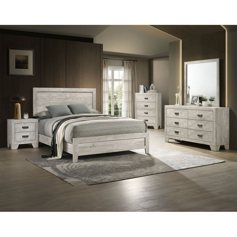 Magnifique meuble de chambre à coucher en bois blanc à finition bois 1pc, Grand lit