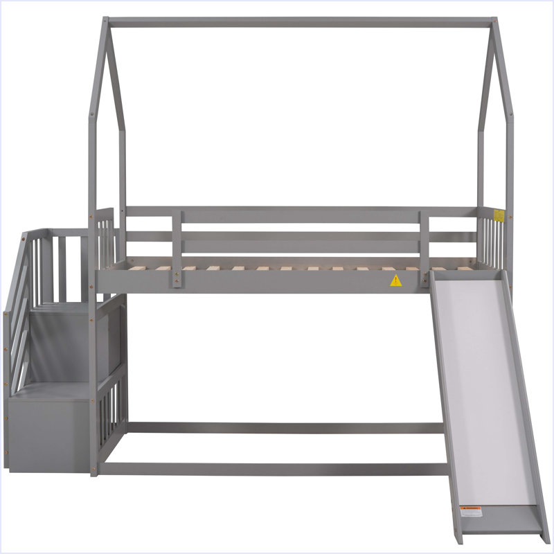 Lit superposé simple au dessus d'un lit simple avec glissière convertible, Gris