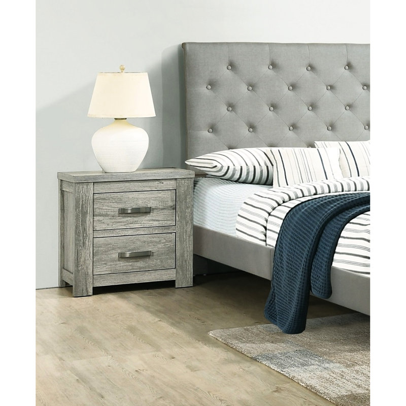 Table de chambre rustique gris, table de chevet 2, table de chevet en bois massif pour la chambre à coucher, ornement
