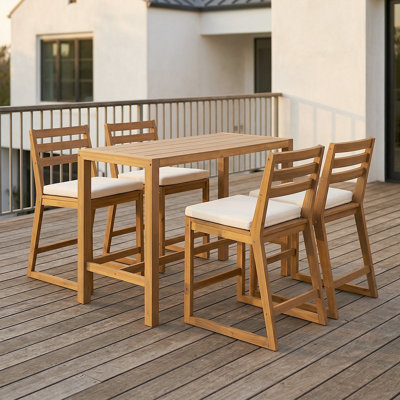 5-Piece Weatherproof Patio Furniture Set - Solid Wood Design For Outdoor Dining