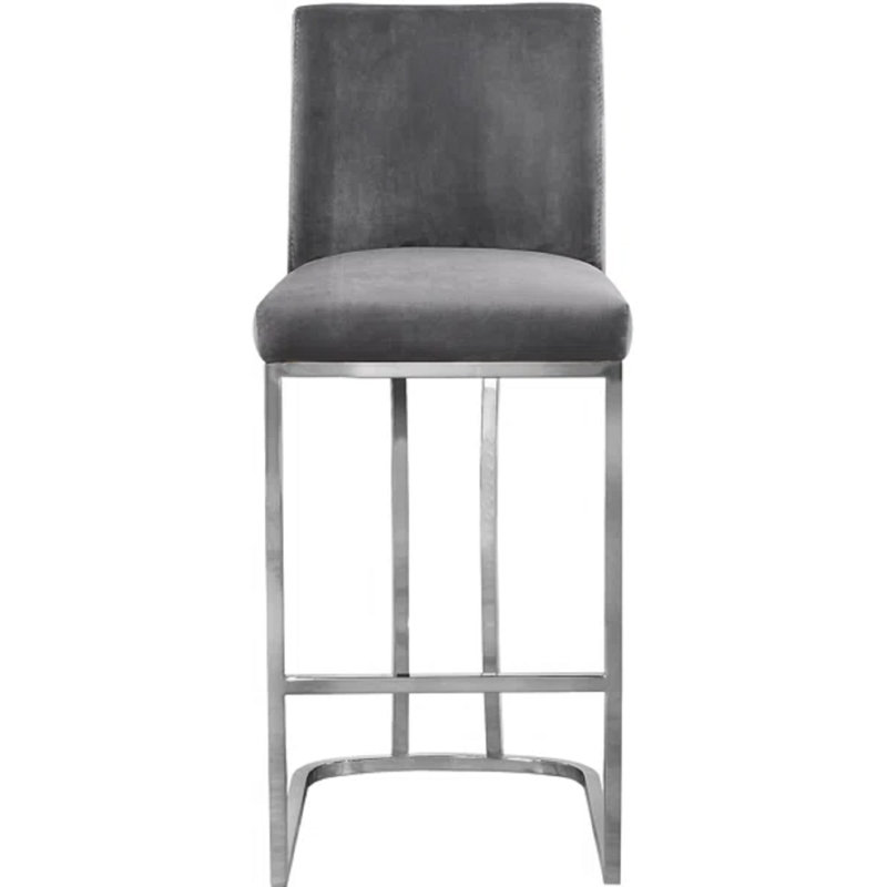 Tabouret de comptoir 26 po Heidi, Velours gris, Chrome