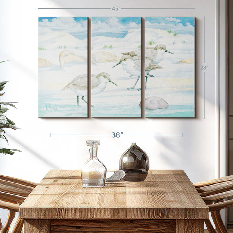 «Shell Island Sandpipers», 3 pièces, H 28 po x l 45 po x P 1,25 po
