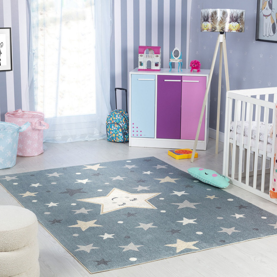Blue Modern Washable Rug, Graphics Anti-Slip Rug For Living Room, Dining Room, Bedroom, Kitchen