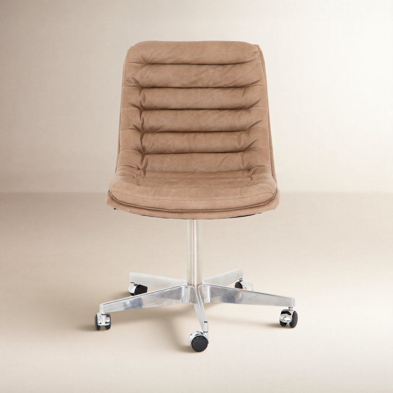 Malibu Leather Swivel Task Chair, Natural Washed Mushroom