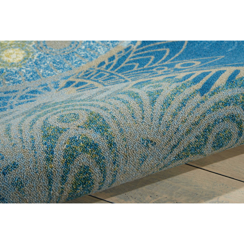 Hallie-Jo Abstract Machine Made Power Loom Blue Indoor/Outdoor Area Rug, Rectangle 4'4" x 6'3"