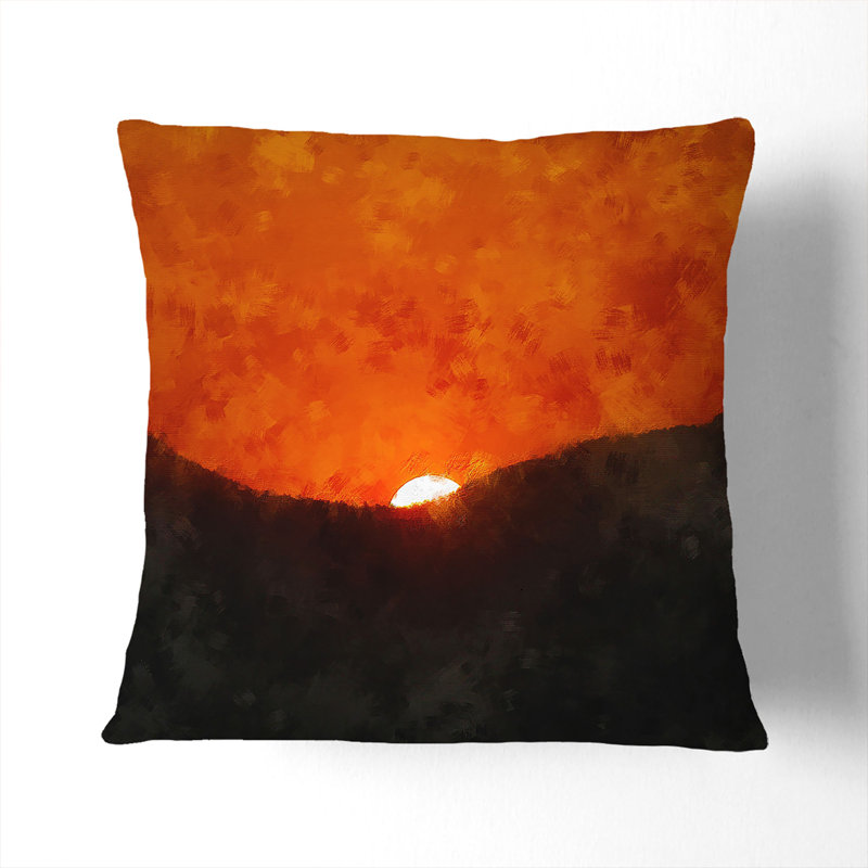 Sun Setting Behind the Mountains Painting Cushion with Filling, 40cm H x 40cm W x 15cm D, Black
