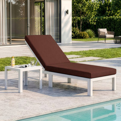 Chaise longue d'extérieur en aluminium avec table d'appoint et coussins, inclinable réglable antirouille pour patio, piscine, terrasse