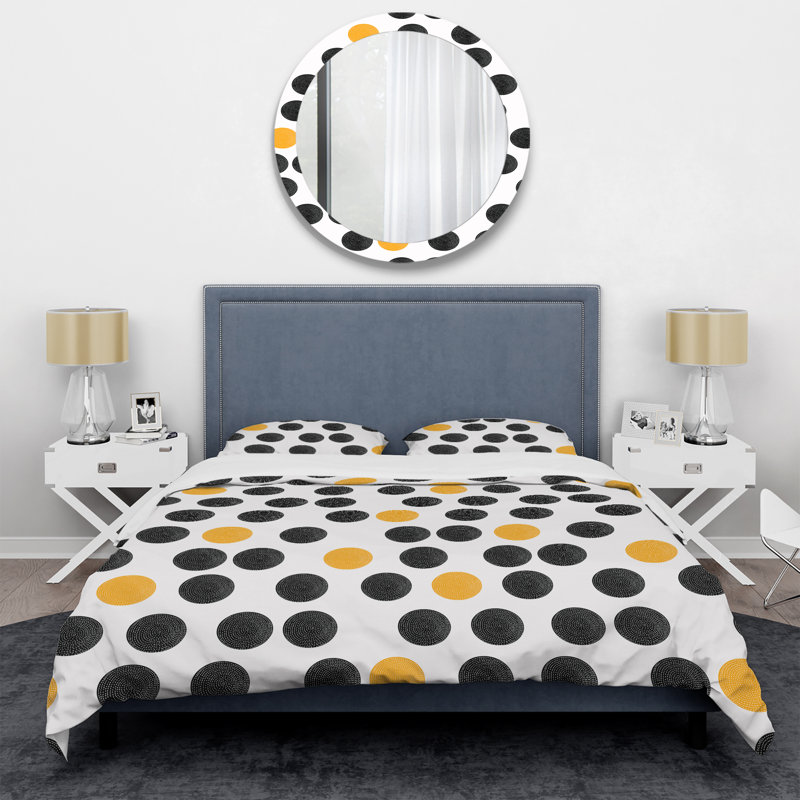 Ensemble de housse de couette en microfibre noir / jaune 3 pièces, Housse de couette pour grand lit et 2 taies décor