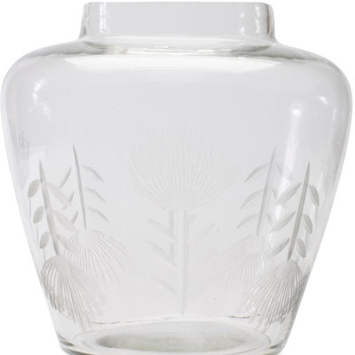 Etched Soda Lime Glass Urn Vase 6.5"D
