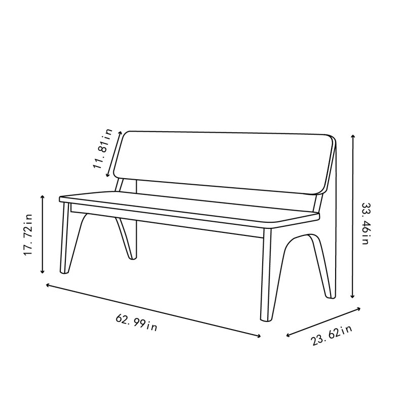 Letti Solid Wood Bench, 33.46" H x 62.99" W x 23.62" D