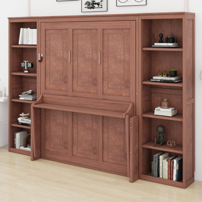 Lit escamotable moderne avec bureau et tablettes ouvertes
