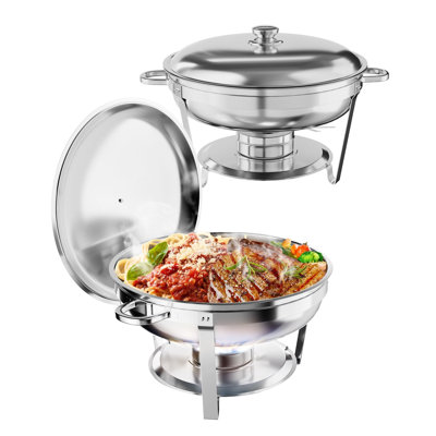 2-Piece 5L Chafing Dish Set, Stainless Steel Buffet Server with Glass Lids & Fuel Holders, Folding Food Warmers for Catering, Weddings & Parties