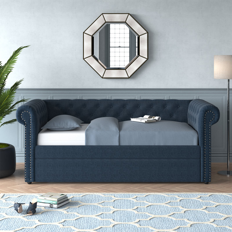 Lit de jour simple avec couchette Amoros, Bleu foncé