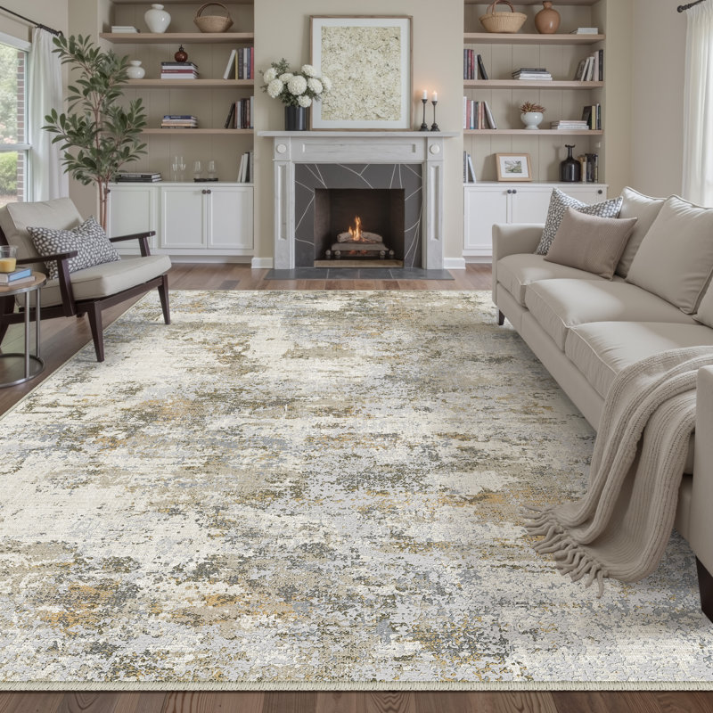 Elroy Modern Abstract Machine Washable Area Rug with Non-Slip Backing, Rectangle 9' x 12'