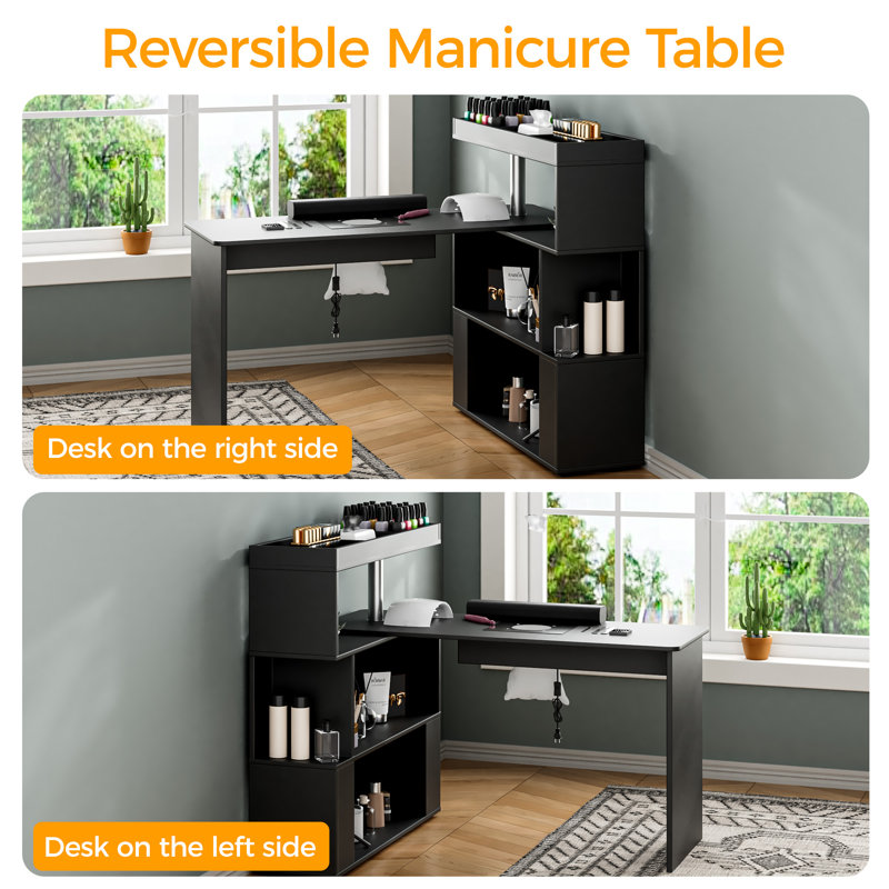  Table à manucure rotative réversible Kylan, Noir