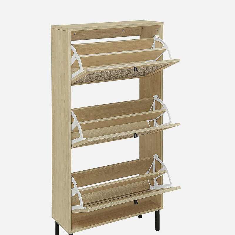 Rattan 3 Door Shoe Rack, Freestanding Modern Shoe Storage Cabinet, Natural