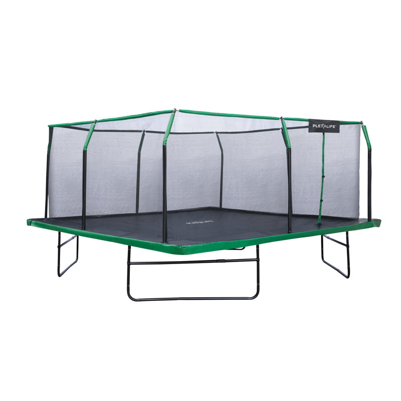 Ensemble de trampoline carré Plexalife 16 x 16 pi avec enceinte à anneau supérieur de qualité supérieure et coussin de sécurité - trampoline d'extérieur pour enfants et adultes - orange / bleu