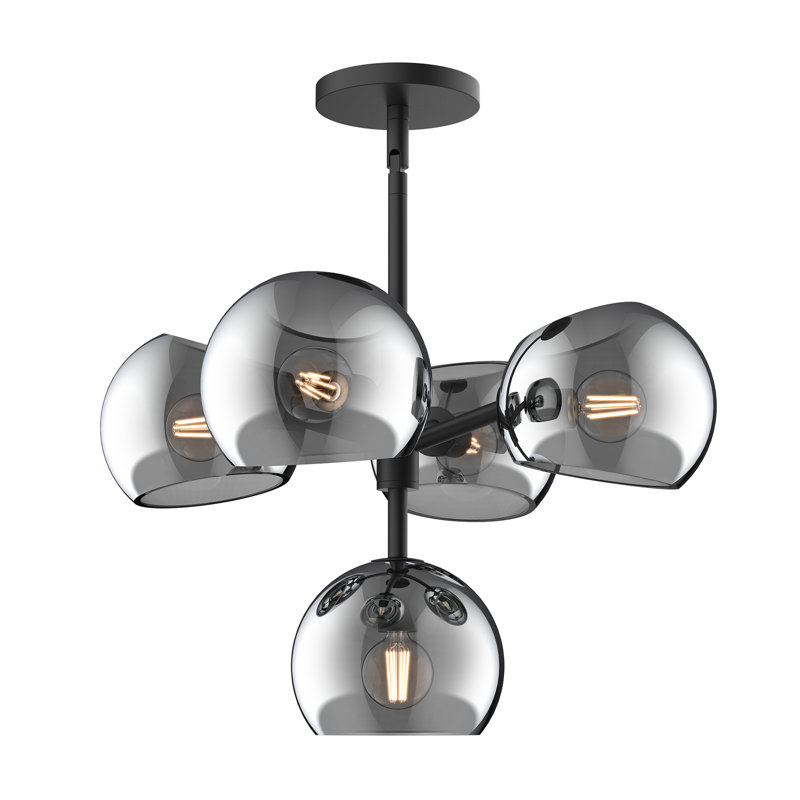 Lustre spoutnik 5 lumières Willow, Noir mat, Fumée
