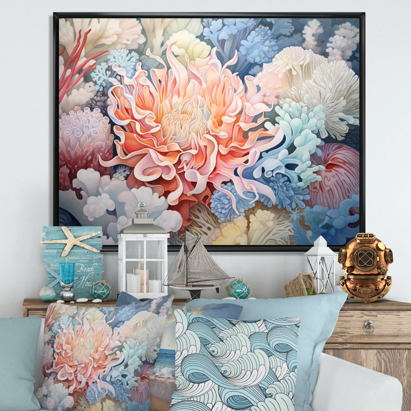 «Undersea Beauty Pink Anemone», reproduction d'art sur toile, H 12 po x l 20 po, Cadre photo blanc