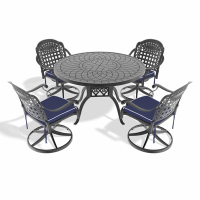 Ensemble de salle à manger 5 pièces en aluminium coulé résistant aux intempéries, comprenant 4 chaises pivotantes et une table ronde de 47,24 po